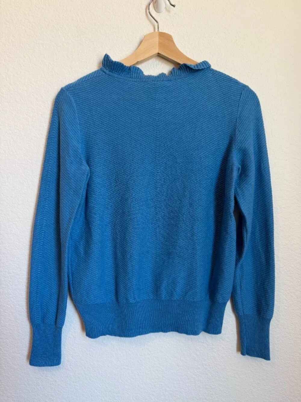 J. Crew Ruffle Neck Pullover Sweater Blue XS